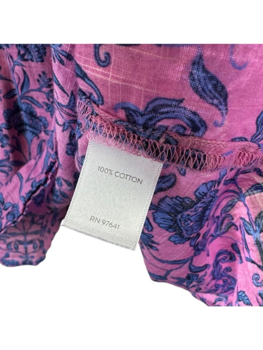 J.Jill Pink Blue Floral Peasant Blouse Cotton Oversized Boho Cottagecore XL - Picture 5 of 5